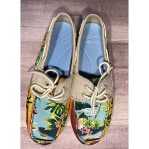 Sanuk Women's Sz 8 Tropical Print Pair-O Sail Boat Slip On Canvas Loafers Shoes